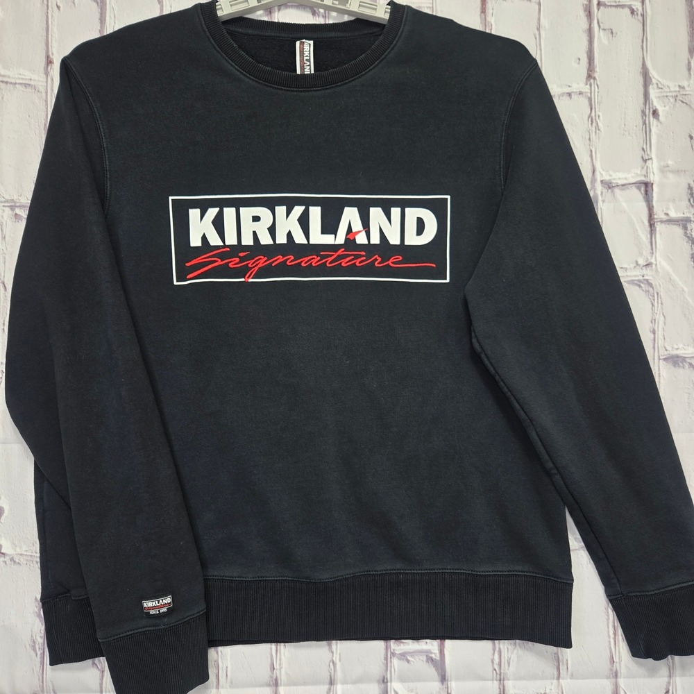Kirkland Signature Men Large Black Logo Graphic Crewneck Sweatshirt Embroidered